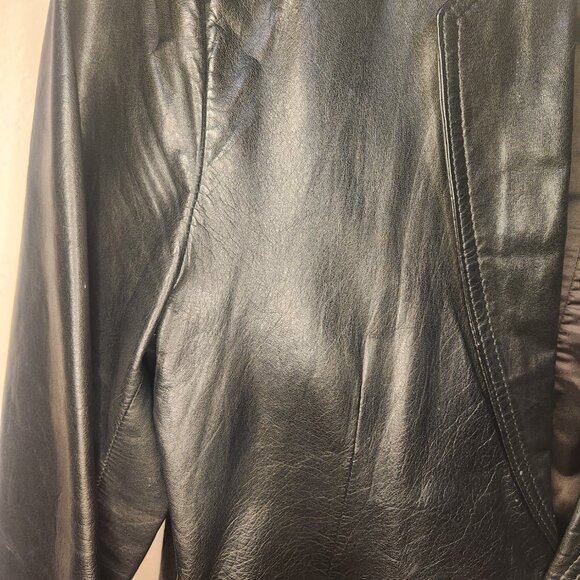 Y2K Vintage Bermans Black Mens Genuine Leather Blazer 2 Pocket 2 Button Size 42 - Picture 8 of 16